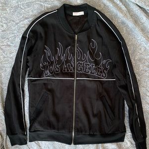 Street Life Fire/Flame Graphic Zip Up Bomber Jacket Los Angeles Never Worn